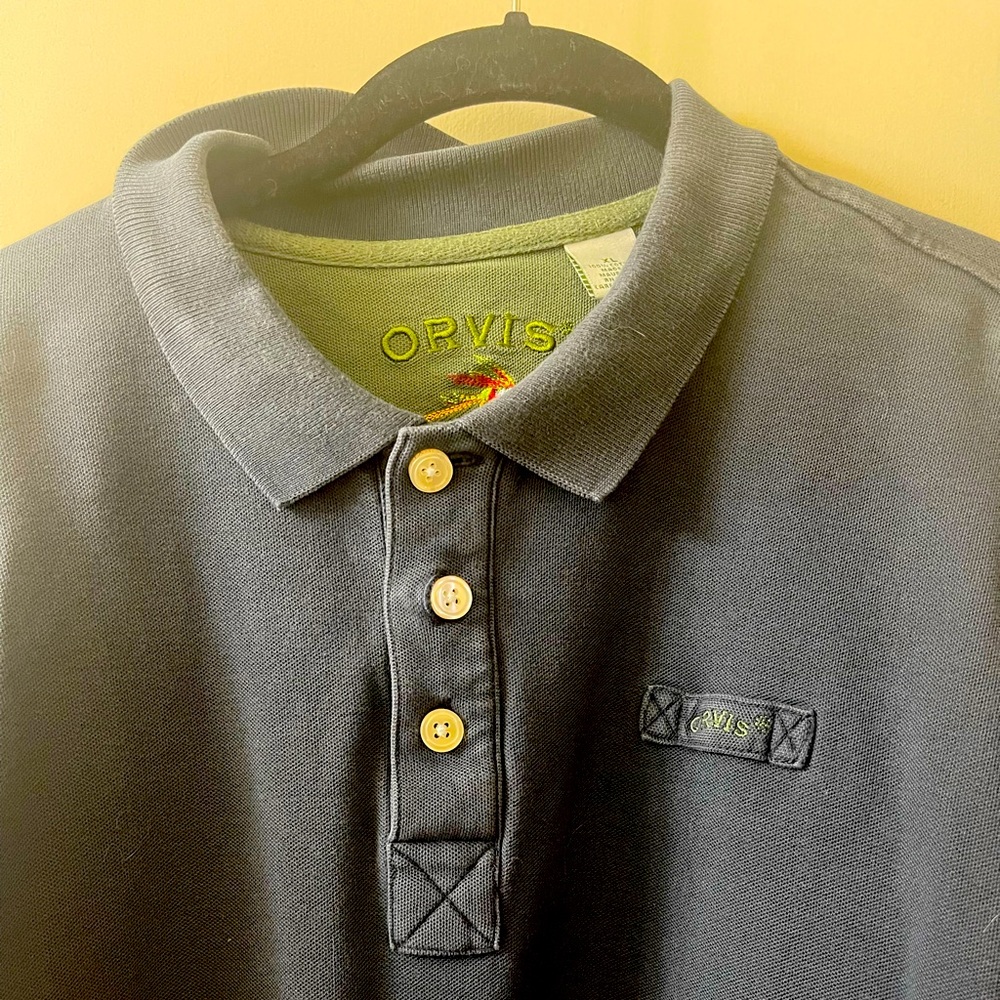 XL Orvis Long-sleeved Navy Blue Polo shirt